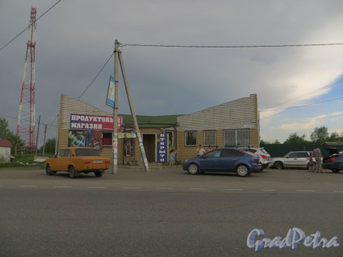 Деревня Ваганово, дом 14Г. Общий вид магазина с шоссе Дорога Жизни. Фото 25 мая 2014 года.