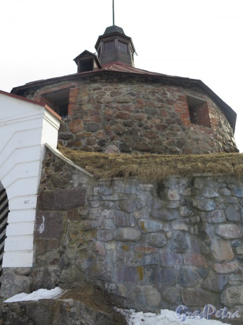 Крепость Корела. Круглая воротная башня, 1585 г. Строитель Якоб ван Стендель. Вид со стороны ворот. фото март 2016 г.