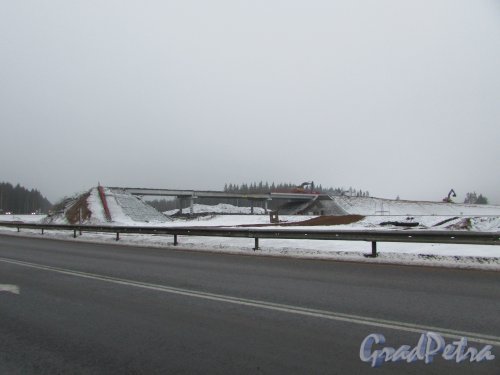 Трасса 41А-025. Строительство новой автомобильной развязки с трассой А-181 в рамках реконструкции трассы Е-18 «Скандинавия». Фото 20 декабря 2019 года.