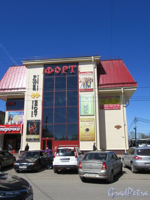 Ул. Боярова (Тосно), д. 2а. Торговый центр «Форт». Общий вид бокового (парадного) фасада. фото май 2018 г. 