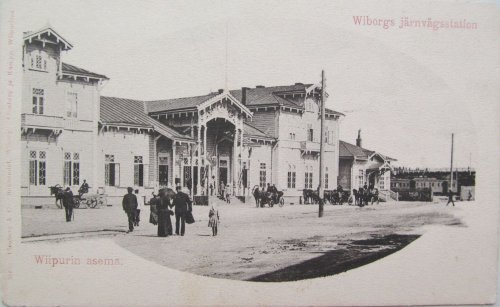 город Выборг,железнодорожная улица, дом 8. Здание старого деревянного Выборгского вокзала. Фото конца XIX века.