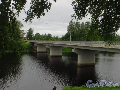 Мост через реку Мга в створе Петрозаводского шоссе на территории посёлка Павлово. Фото 15 июня 2014 года.