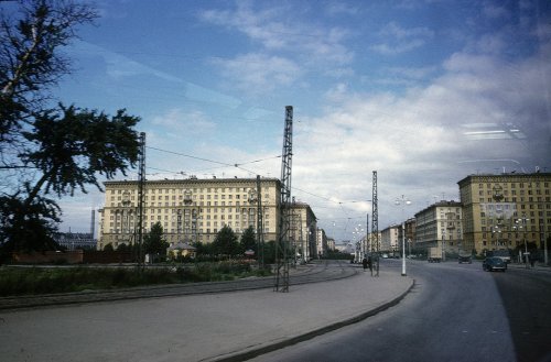 Вид на проспект Стачек в сторону станции метро «Автово». Фото 1965 года.