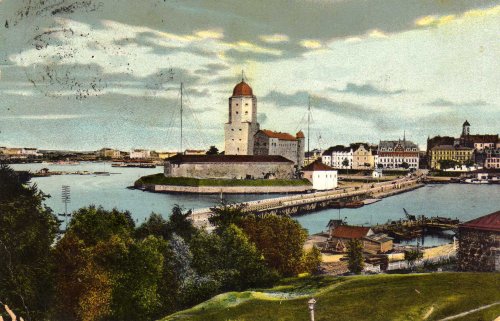 город Выборг. Вид на Абовский (ныне Крепостной)мост и Замковый остров со стороны Linnasaari. Фото начала XX века.