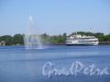 Наб. 40 лет Комсомола наб. (Выборг). Вид с набережной на залив Салакка-Лахти и плавающий фонтан. Фото июнь 2016 г. 