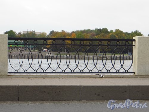 Фрагмент ограды Октябрьской набережной в районе проспекта Большевиков. Фото 29 сентября 2014 года.