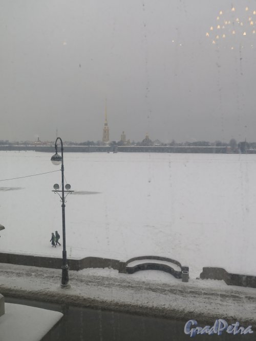 Вид на Неву и Петропавловскую крепость зимой из окна Мраморного Дворца. фото февраль 2016 г.