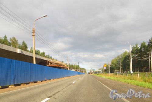 Зеленогорское шоссе. Строительство автомобильного путепровода у железнодорожной платформы «Репино». Фото 30 августа 2014 года.