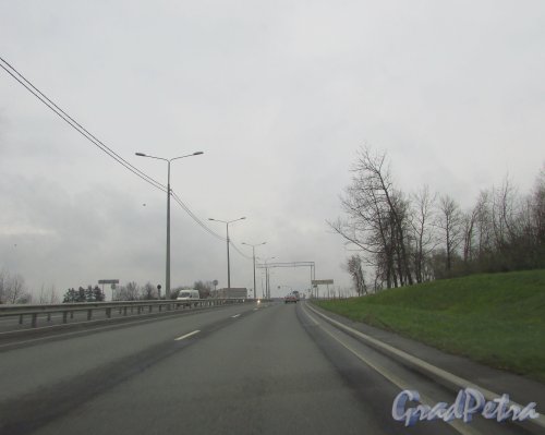 Въезд на территорию района Пулковское по Петербургскому шоссе со стороны Пулковского шоссе. Фото 30 октября 2016 года.