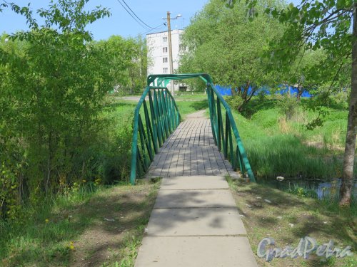 Пешеходный мост через искусственный разлив реки Ижора для Бумажной фабрики Коммунар. фото май 2016 г. 
