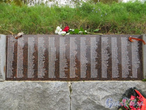Список погибших, захороненных в братской могиле на мемориале «Память» (фамилии Митишкин А.А. - Попов Д.М.). Фото 26 сентября 2014 года.