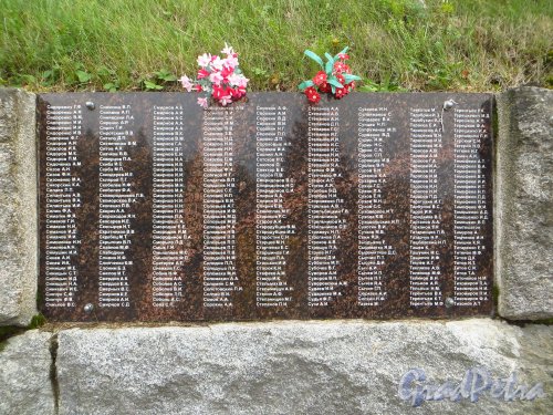 Список погибших, захороненных в братской могиле на мемориале «Память» (павшие Сидоревич Г.Ф. - Тихонов А.Т.). Фото 26 сентября 2014 года.