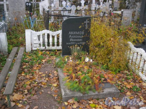 Пос. Стрельна, Стрельнинское кладбище. Захоронение А.И. Акимова. Фото 16 октября 2014 г.