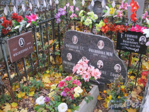 Пос. Стрельна, Стрельнинское кладбище. Захоронение семьи Филипповых-Ефимовых. Фото 16 октября 2014 г.