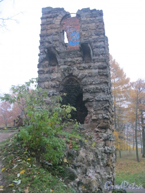 Пос. Стрельна, Орловский парк. Башня-развалина. Фрагмент. Фото 14 октября 2014 г.