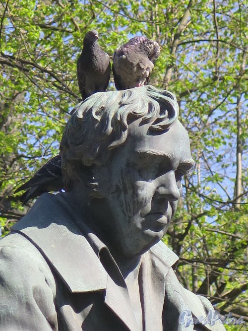 Летний сад. Памятник баснописцу И.А. Крылову. Голова поэта. фото май 2018 г.