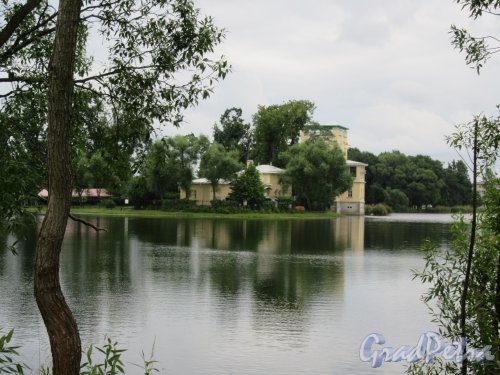 Колонистский парк (Петергоф). Вид парка и Ольгин пруд с островами. фото август 2018 г.