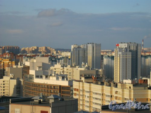 Новостройки Приморского района. Вид с крыши дома 2 по Лыжному переулку  в сторону Туристской ул. Фото 14 апреля 2014 г.
