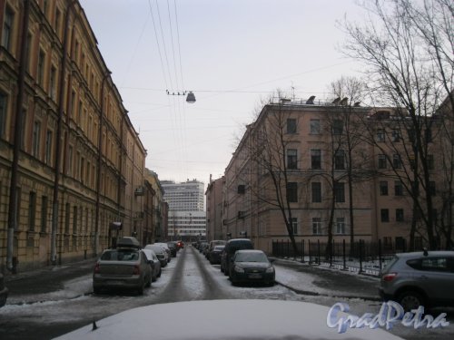 Прядильный переулок. перспектива от ул. Лабутина в сторону наб. р. Фонтанки. Фото 6 января 2015 г.