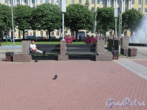 Пл. Ленина. Сквер на площади. Монументальные скамьи для сидения. фото июль 2015 г.