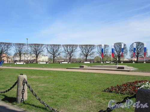 Биржевая пл. Сквер на площади (Стрелке В,О.). Общий вид. фото май 2018 г.