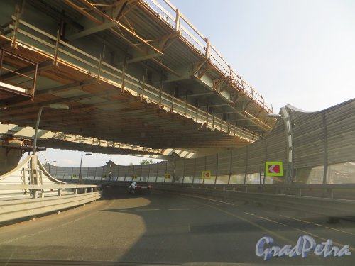Строительство эстакады Западного скоростного Диаметра на Приморским проспектом и Большой Невкой. Фото 16 июля 2015 года.