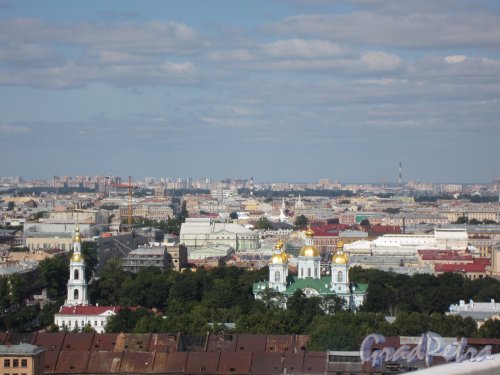 Вид на Адмиралтейский район в районе Никольского собора и Театральной площади с Троицкого собора. Фото 21 августа 2012 года.
