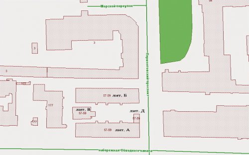Лермонтовский пр., участок дома 57-59 по карте РГИС на март 2014 года.