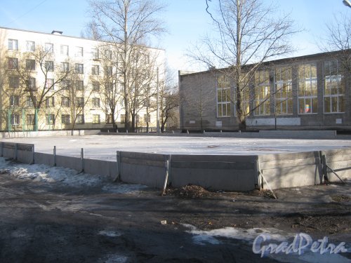 Пр. Народного Ополчения, дом 105. Стадион перед фасадом здания. Фото 26 февраля 2014 г.
