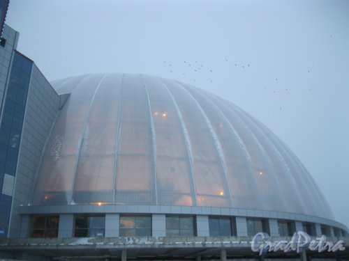 Приморский пр., дом 72. ТРК «PiterLand». Вид на купол аквапарка. Фото 8 января 2015 г.