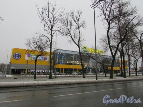 Лиговский проспект, дом 283. Фасад гипермаркета «Лента» со стороны Лиговского проспекта. Фото 7 февраля 2016 года.