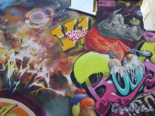 Лиговский пр., д. 39. Дом Знаменской церкви. «Двор граффити», фрагмент росписи. фото март 2018 г.