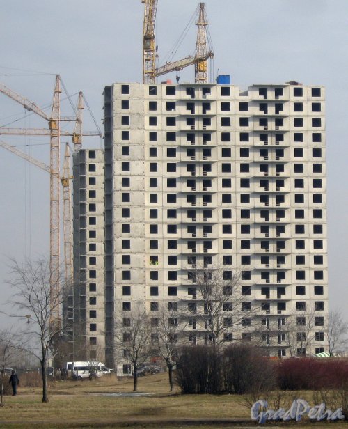 Южное шоссе, дом 59, корпус 2. Общий вид строящегося ЖК с Бухарестской ул. Фото 28 февраля 2014 г.