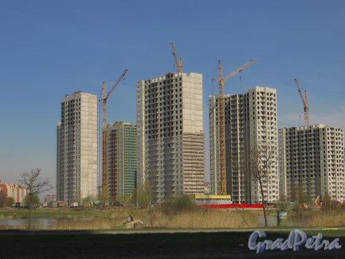 Южное шоссе. Строительство жилого комплекса «София». Вид С Бухарестской улицы. Фото 26 апреля 2014 года.