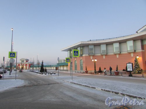 Пулковское шоссе (Шушары), дом 60. Фасад торгового центра «OUTLET VILLAGE» (Пулково) со стороны парковки. Фото 5 января 2016 года.