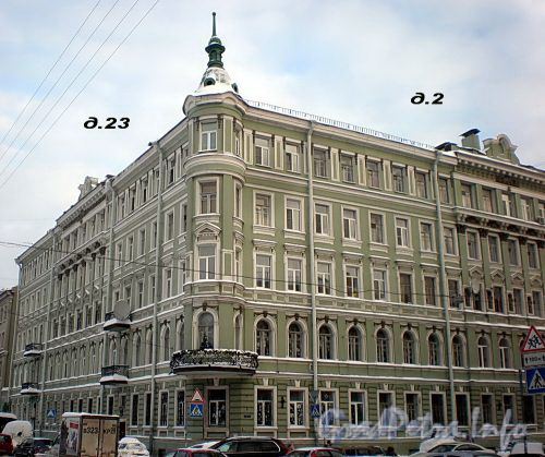 7-я Советская ул., д. 2 / Греческий пр., д. 23. Бывший доходный дом. Общий вид здания. Фото декабрь 2009 г.