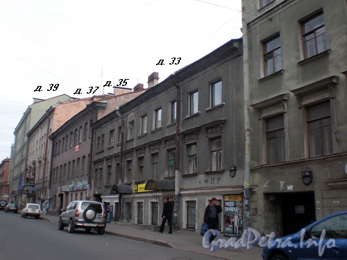 Перспектива нечетной стороны Разъезжей улицы от Боровой ул. к Лиговскому пр. (ул. Разъезжая, д.д. 33-39). Фото 2008 г.