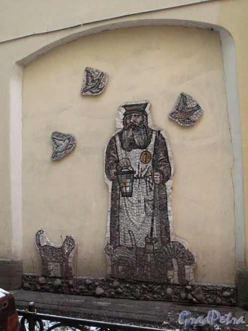 Ул. Рубинштейна, д. 1. Мозаика во дворе. Фото январь 2011 г.