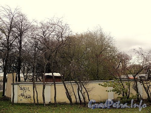Ул. Смольного, д. 4. Фрагмент ограды со стороны сквера между Орловской улицей и Смольной набережной. Фото 23 октября 2010 г.