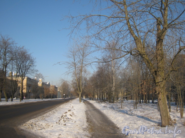 Перспектива 2-ой Комсомольской улицы от дома 20 в сторону ул. Чекистов. Проезжая часть и пешеходная дорожка зимой. Фото январь 2012 г.