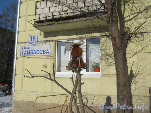 Ул. Тамбасова, дом 19, корп. 6. Фрагмент фасада жилого дома. Фото февраль 2012 г.