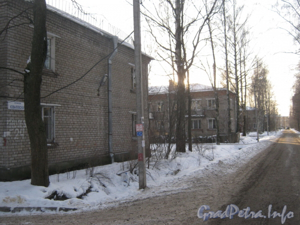 Ковалевская ул. дом 24. Общий вид двухэтажных домов по Ковалёвской ул. На переднем плане слева дом 24, за ним - 22 и 18. Фото февраль 2012 г.