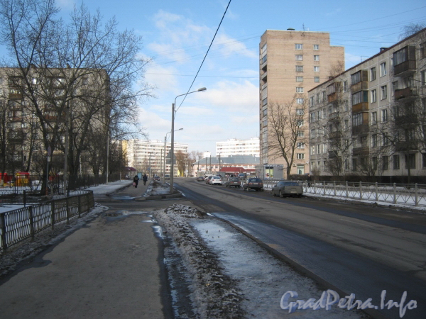 Перспектива ул. Тамбасова в сторону пр. Ветеранов от дома 13 корпус 1. Фото март 2012 г.