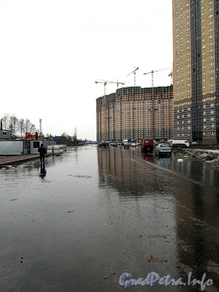 Перспектива Заречной улицы (Парголово) от 3-го Верхнего переулка в сторону улицы Валерия Гаврилина. Фото апрель 2012 г.