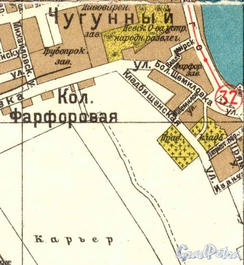 Расположение Спасо-Преображенского кладбища. Карта 1925 года
