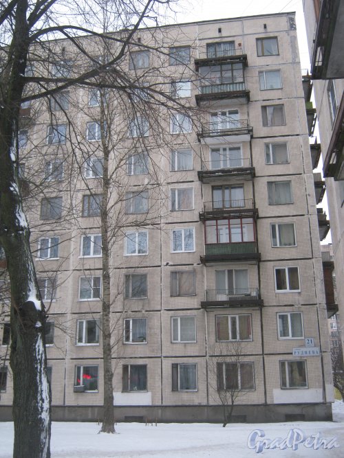 Ул. Руднева, дом 21, корпус 1. Фрагмент фасада здания. Фото 25 января 2013 г.