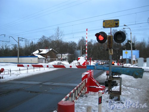Железнодорожный переезд на Поклонногорской улице. Вид со стороны Выборгского района. Фото 5 февраля 2013 г.