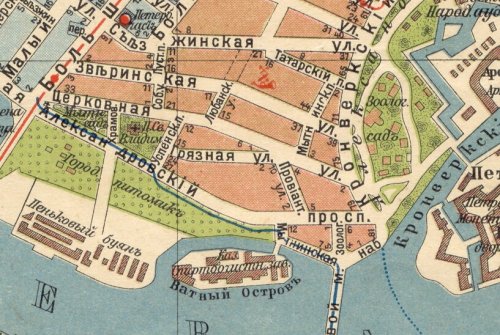 Улица Блохина (Церковная улица). Вырезка из карты 1913 года.