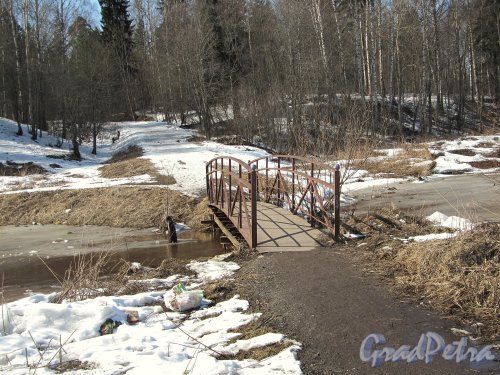 Мост через реку Старожиловку в створе улицы Вологдина. Вид в сторону Шуваловского парка. Фото апрель 2012 г.