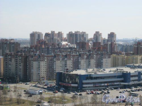 Беговая ул., дом 11 (за зданием ТРК «Меркурий»). Общий вид с крыши дома 2 по Лыжному пер. Фото 18 апреля 2014 г.